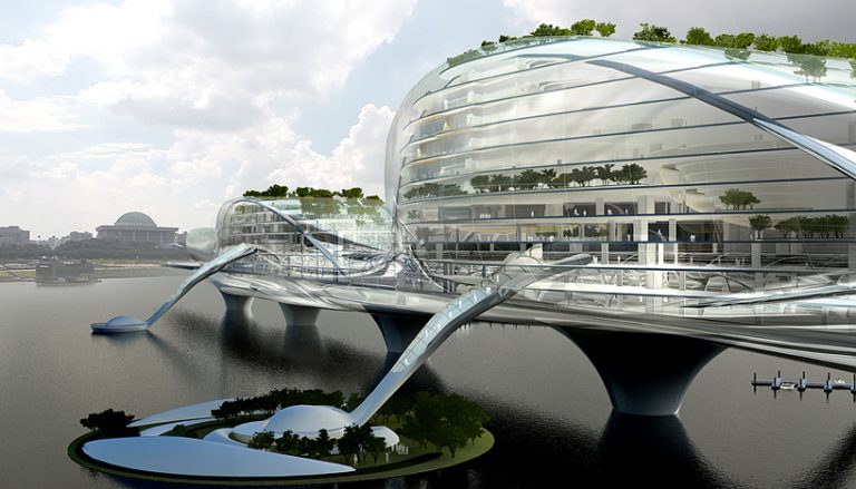 Ponte esculpida em formas curvas e orgânicas