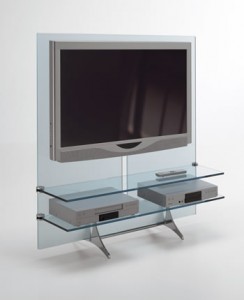 Rack para TV em vidro por Tonelli Design - Linha Curtain Wall TV