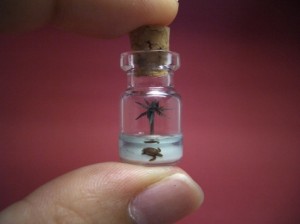 Escultura Miniatura em Garrafinha de Vidro