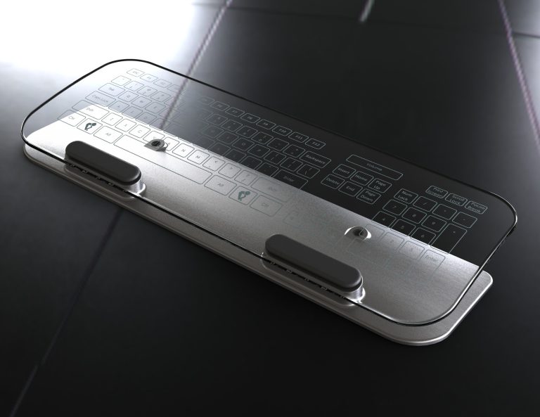 Teclado e mouse multi-touch em vidro curvo