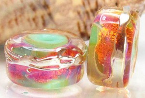 Contas de Vidro Lampwork - Bijuterias de Vidro por Kitty - Light Green Disc Opals
