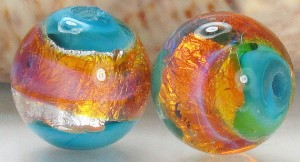 Contas de Vidro Lampwork - Bijuterias de Vidro por Kitty - Opaque Turquoise Opal Rounds
