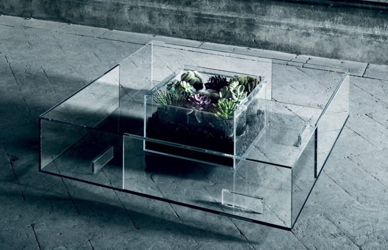 Mesa de centro multiuso em vidro